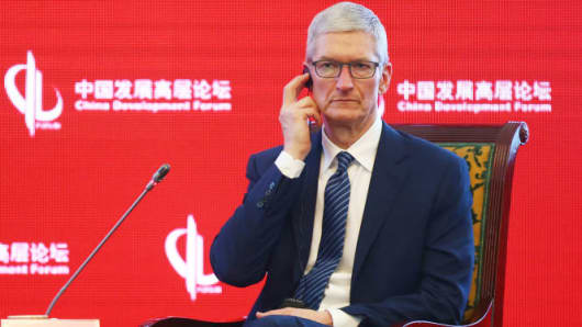 Apple CEO Tim Cook attends China Development Forum 2017 - Economic Summit at Diaoyutai State Guesthouse on March 18, 2017 in Beijing, China.