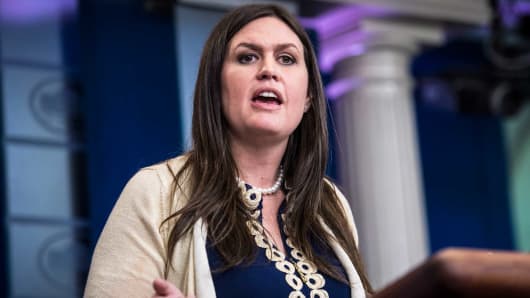 Deputy White House press secretary Sarah Huckabee Sanders speaks during the daily briefing at the White House in Washington, DC on Wednesday, May 10, 2017.