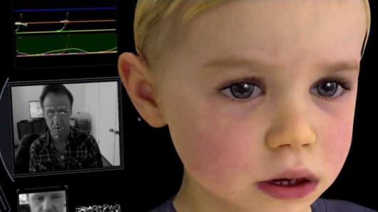 Mark Sagar showing facial emotion recognition technology with Baby X.