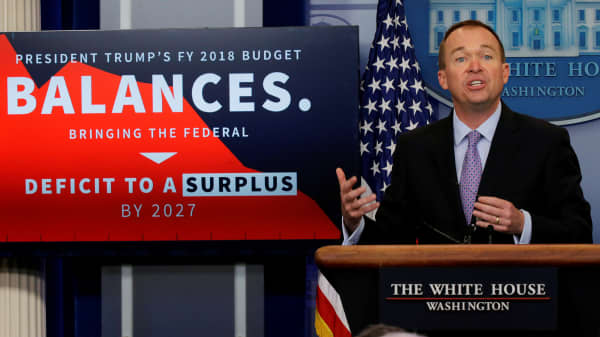 Office of Management and Budget Director Mick Mulvaney holds a briefing on President Trump's FY2018 proposed budget in the press briefing room at the White House in Washington, U.S., May 23, 2017.