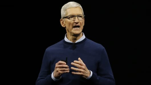 Tim Cook, CEO, speaks during Apple's annual world wide developer conference (WWDC) in San Jose, California, U.S. June 5, 2017.