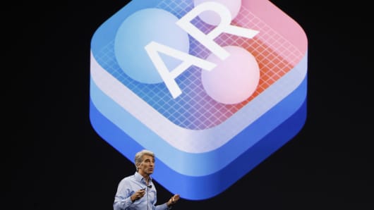 Craig Federighi, Senior Vice President Software Engineering speaks about "Augmented Reality" during Apple's annual world wide developer conference (WWDC) in San Jose, California, U.S. June 5, 2017.