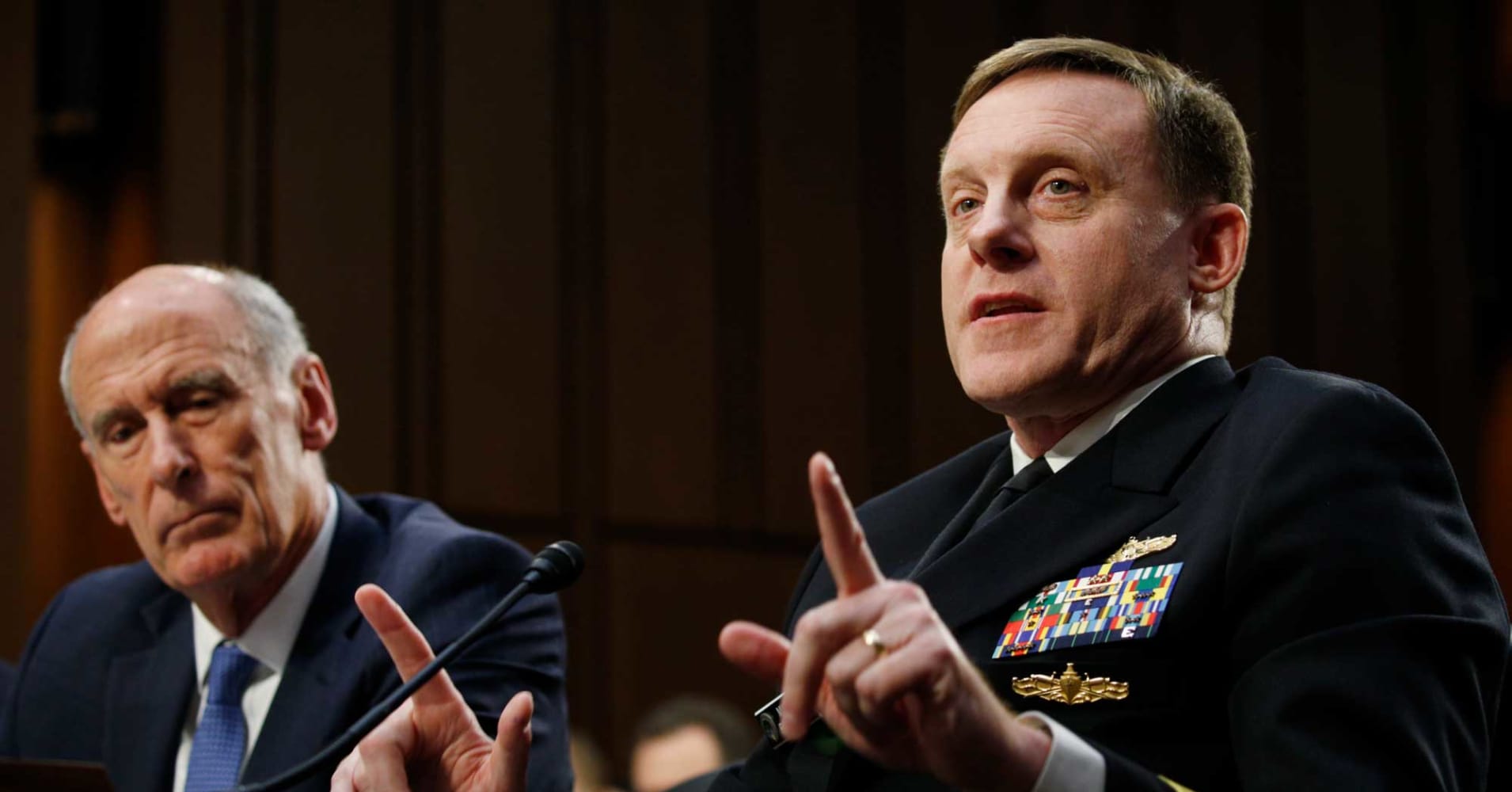 Image result for photos of intelligence chiefs us senate hearing