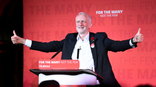 Jeremy Corbyn, leader of Britain's opposition Labour Party, speaks at his closing election campaign rally in London, June 7, 2017.