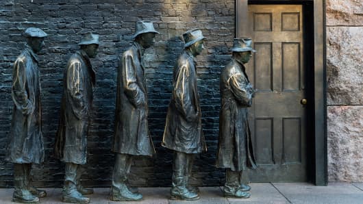 'The Bread Line' sculpture by George Segal depicting the Great Depression, Franklin Delano Roosevelt Memorial at the National Mall.