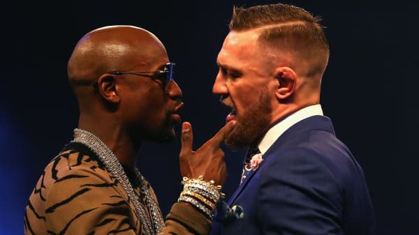 Floyd Mayweather Jr. and Conor McGregor trash talk ahead of their Aug. 26 fight in Las Vegas.