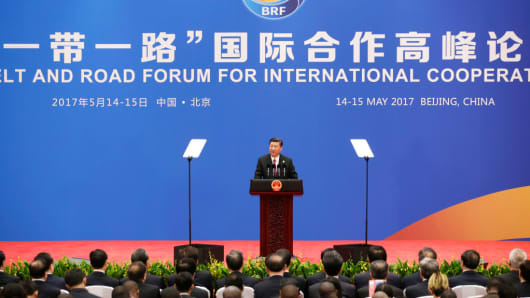 China President Xi Jinping attends a news conference at the Belt and Road Forum for International Cooperation on May 15, 2017 in Beijing, China.