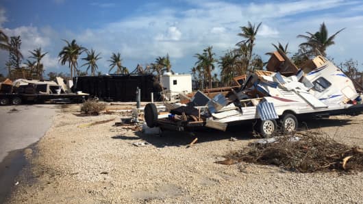 A destroyed trailer in Key Largo, Fla., after Hurricane Irma swept through the area.