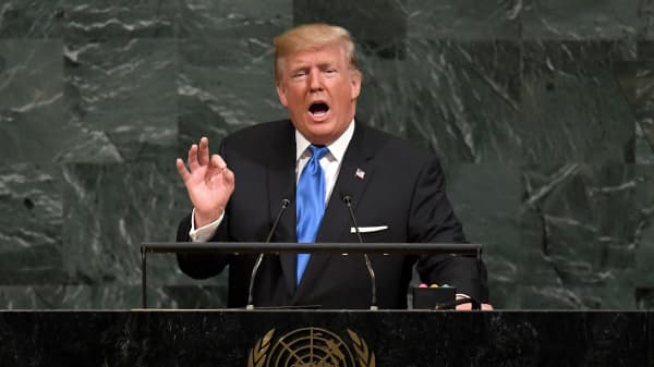 President Donald Trump addresses the 72nd Annual UN General Assembly in New York on September 19, 2017.