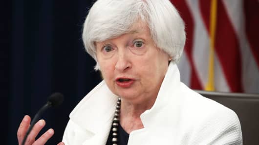 Former Federal Reserve Board Chairwoman Janet Yellen speaks during a news conference following a meeting of the Federal Open Market Committee September 20, 2017 in Washington, DC.