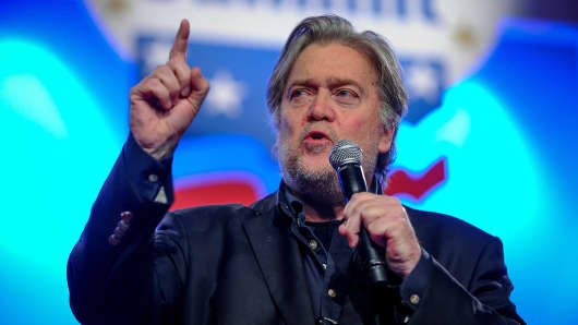 Former White House Chief Strategist Steve Bannon delivers remarks during the Value Voters Summit at the Omni Shoreham Hotel in Washington, U.S., October 14, 2017.
