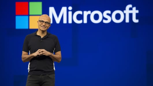 Microsoft CEO Satya Nadella smiles during the Microsoft Build developer conference in Seattle on May 10, 2017.