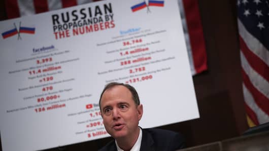 Committee ranking member Rep. Adam Schiff (D-CA) speaks during a hearing before the House (Select) Intelligence Committee November 1, 2017 on Capitol Hill in Washington, DC.