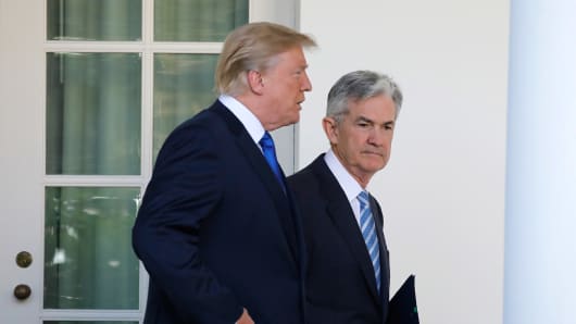 President Donald Trump, left, and Jerome Powell, the new chairman of the Federal Reserve on Thursday, Nov. 2, 2017.