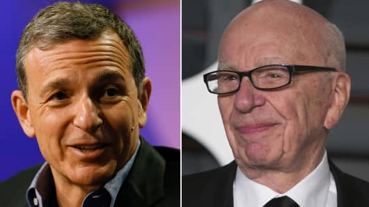 Bob Iger (L), CEO of Walt Disney Co. and Rupert Murdoch, Chairman and CEO of News Corp. 