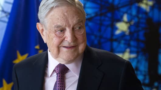 George Soros, founder and chairman of the Open Society Foundations, arrives for a meeting in Brussels, on April 27, 2017.