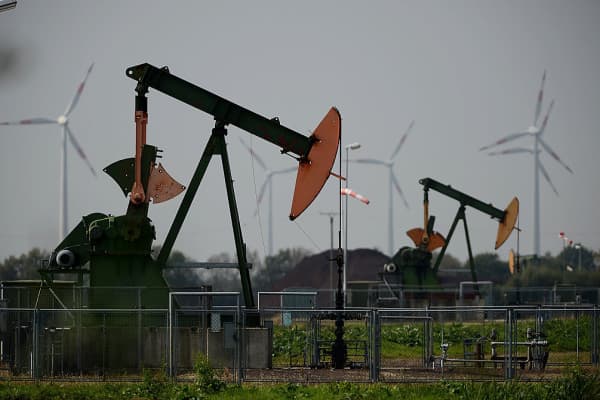 Pumpjacks pump petroleum from the ground on September 23, 2014 near Ruehlermoor, Germany.