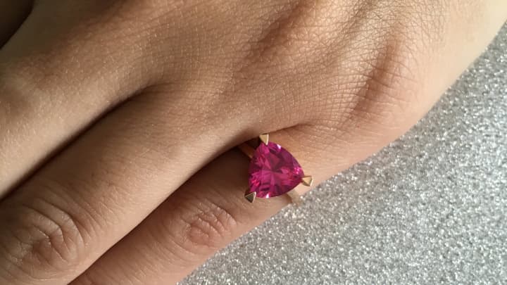 The pinky ring in pink sapphire