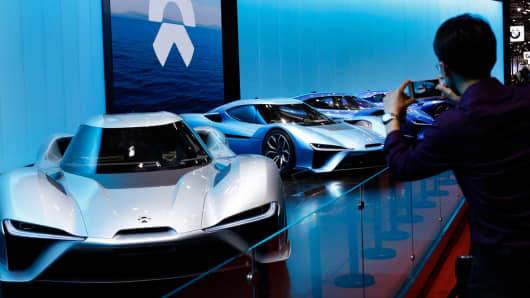 The Nio EP9 self-driving concept electric vehicle (EV) is displayed during the media day of 17th Shanghai International Automobile Industry Exhibition on April 19, 2017 in Shanghai, China.