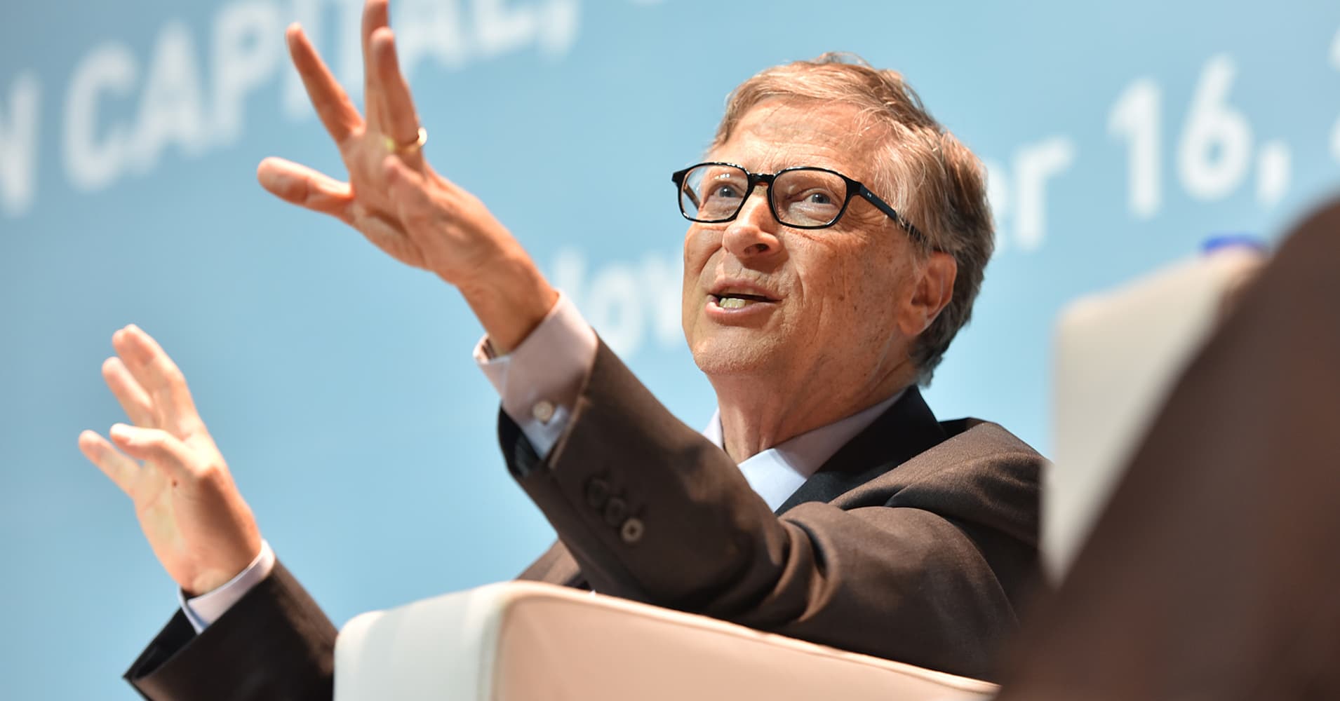 Bill Gates, an American businessman and co-founder of the Microsoft Corporation.