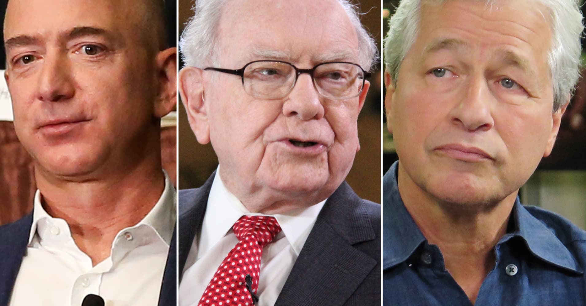 Jeff Bezos, Warren Buffett and Jamie Dimon.