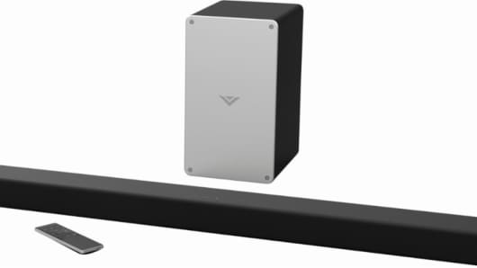 A 2.1-channel Vizio Soundbar can be paired with an Echo Dot