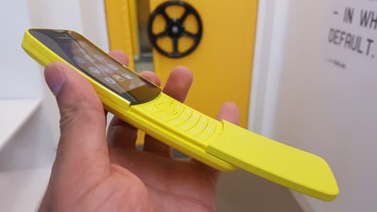 The Nokia 8110 on display ahead of the official launch by HMD Global at Mobile World Congress in Barcelona.