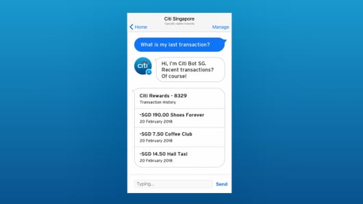 Citi's chatbot is first available to consumer banking clients in Singapore.