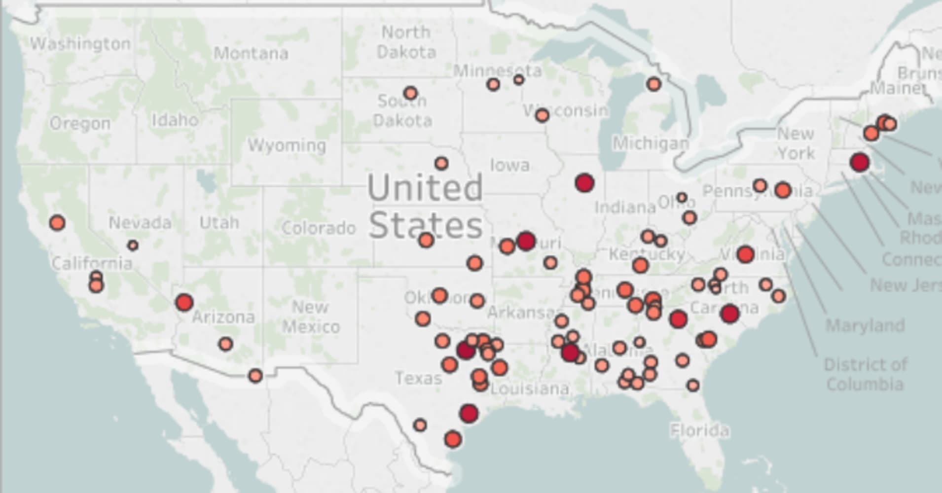 Here's a map of where rural hospital closures are happening in the US1910 x 1000