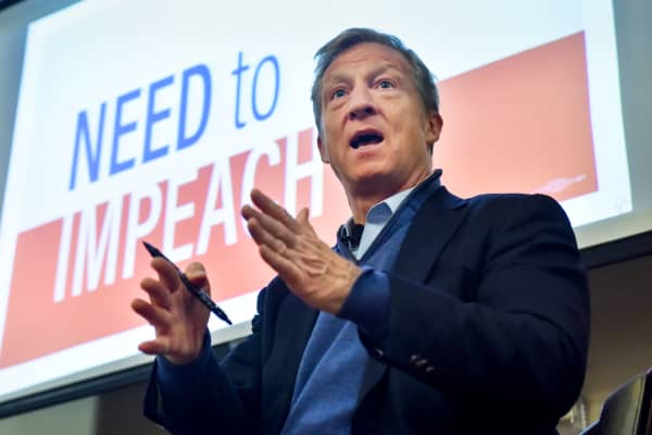 Tom Steyer holds one of his Need to Impeach town hall meetings on March 20, 2018, in Largo, Md.