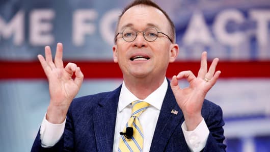 Director of the Office of Management and Budget Mick Mulvaney speaks at the Conservative Political Action Conference (CPAC) at National Harbor, Maryland, February 24, 2018.