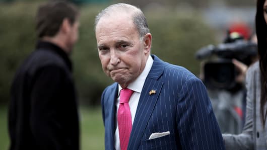 Larry Kudlow, Director of the National Economic Council, speaks to reporters outside the White House April 4, 2018 in Washington, DC.