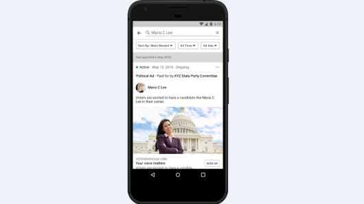 Facebook political ads will now come with labels and say who bought the ad.
