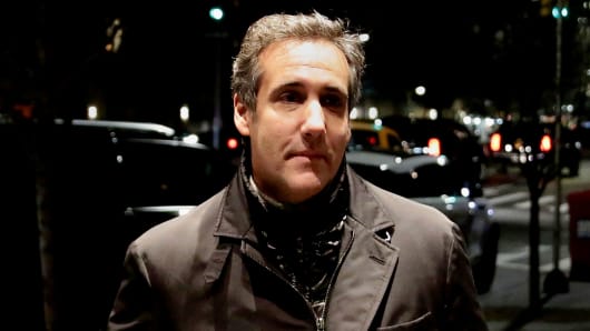 President Donald Trump's personal lawyer Michael Cohen is pictured arriving back at his hotel in the Manhattan borough of New York City, New York, April 10, 2018.