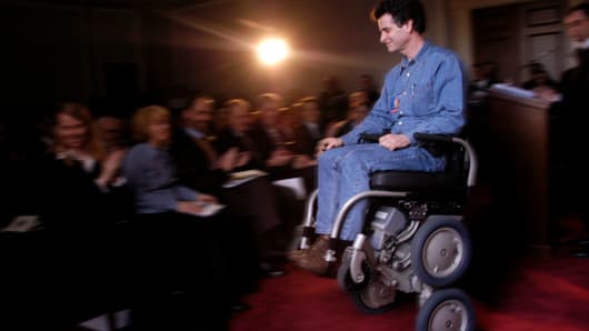 Dean Kamen, inventor of the Segway, riding his motorized wheelchair, after being announced for the 2005 National Inventors Hall of Fame Inductee announcement ceremony.