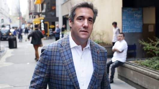 Michael Cohen, U.S. President Donald Trump's personal attorney, walks to the Loews Regency hotel on Park Ave on April 13, 2018 in New York City.