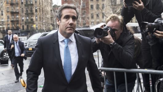 Michael Cohen, personal lawyer to U.S. President Donald Trump, arrives at Federal Court in New York, on Monday, April 16, 2018.