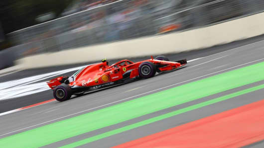 Kimi Raikkonen of Ferrari competes on track during the 4th round of Formula One World Championship Azerbaijan Grand Prix.