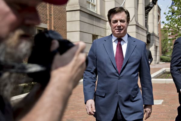 Paul Manafort, former campaign manager for Donald Trump, exits the District Courthouse after a motion hearing in Alexandria, Virginia, on Friday, May 4, 2018.