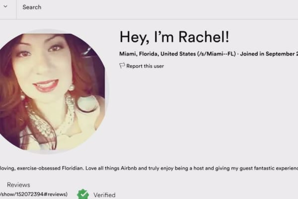A screenshot of Vacayo host Rachel Perrea’s Airbnb profile.