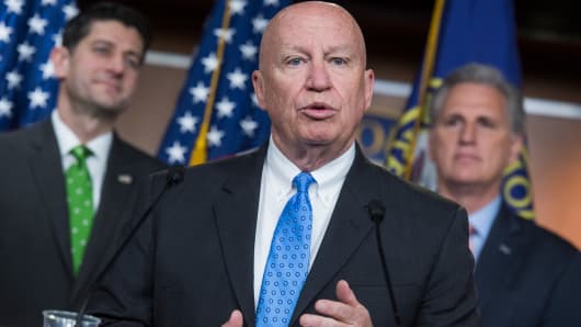 Ways and Means President Kevin Brady, R-Texas, holds a press conference on issues such as the GOP tax reform bill in the home studio after a meeting of the conference GOP 17 April 2018.