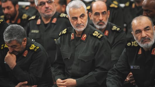 Iranian Quds Force commander Qassem Soleimani (C) attends Iranian supreme leader Ayatollah Ali Khamenei's (not seen) meeting with the Islamic Revolution Guards Corps (IRGC) in Tehran, Iran on September 18, 2016.
