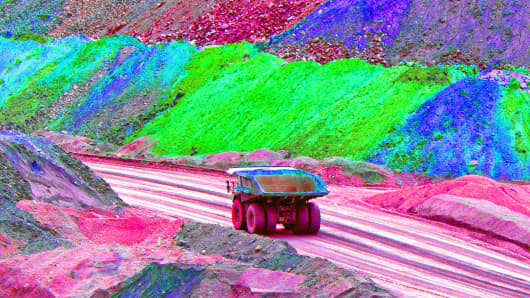 An ore truck at copper mine in Montana.