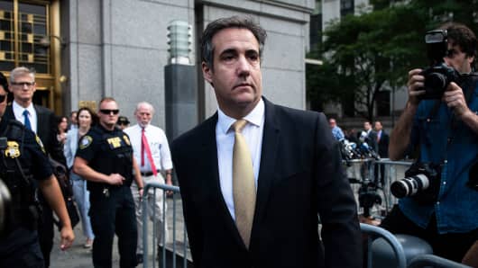 Michael Cohen, former personal advocate of US President Donald Trump, leaves the Federal Court in New York, United States, on Tuesday, August 21, 2018.