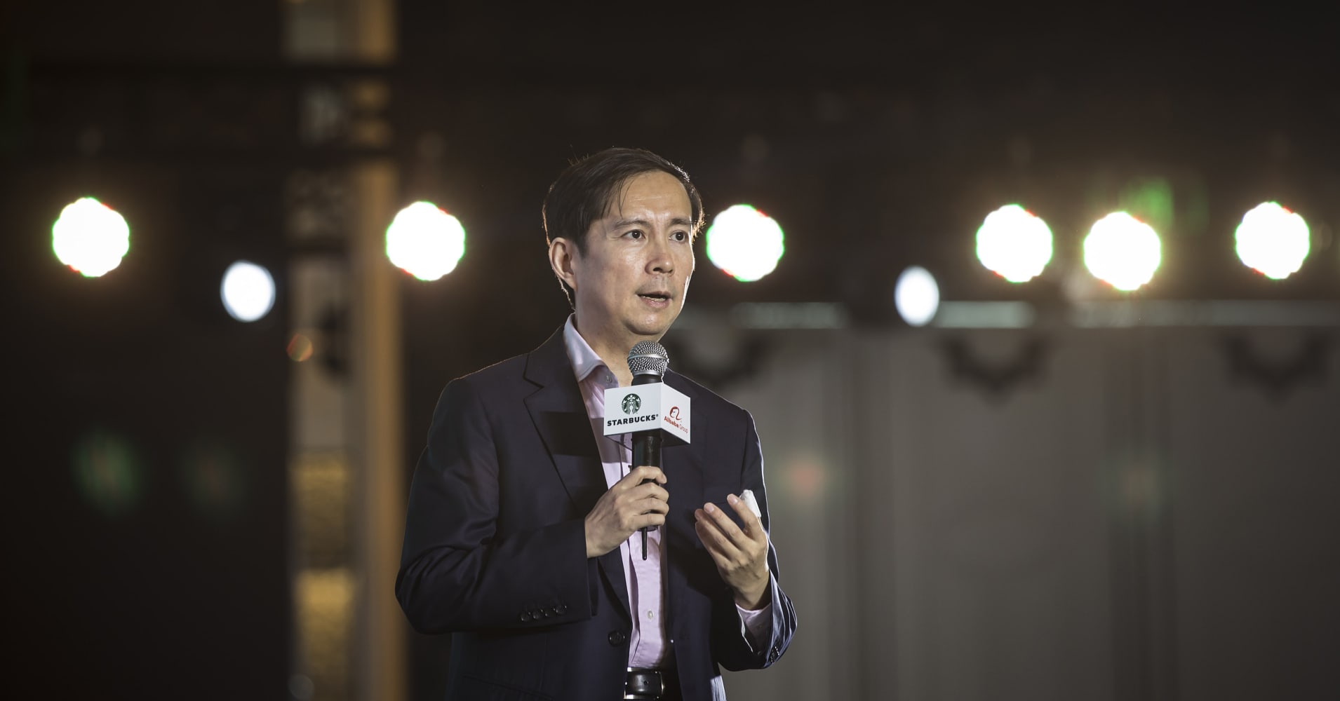 Daniel Zhang, chief executive officer of Alibaba Group Holding Ltd., speaks during a news conference in Shanghai, China.
