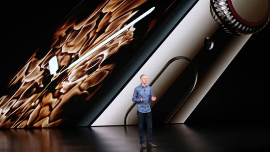 Jeff Williams, chief operating officer of Apple Inc., speaks during an Apple event at the Steve Jobs Theater at Apple Park on September 12, 2018 in Cupertino, California.