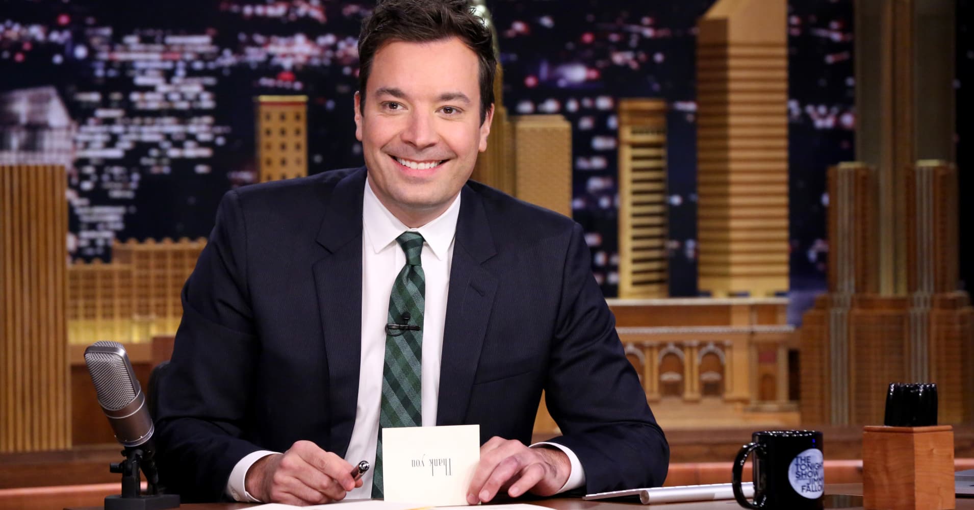 THE TONIGHT SHOW STARRING JIMMY FALLON -- Episode 0367 -- Pictured: Host Jimmy Fallon during Thank You Notes on November 13, 2015 -- (Photo by: Douglas Gorenstein/NBC/NBCU Photo Bank via Getty Images)
