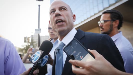 Michael Avenatti, attorney for Stephanie Clifford, also known as adult film actress Stormy Daniels, speaks to reporters as he leaves the U.S. District Court for the Central District of California on September 24, 2018 in Los Angeles, California. Avenatti claims to have information pertaining to allegations concerning Supreme Court nominee Brett Kavanaugh.