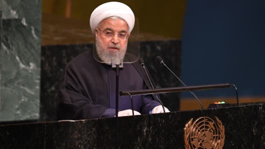 El presidente iraní, Hassan Rouhani, pronuncia un discurso ante la Cumbre por la Paz de Nelson Mandela el 24 de septiembre de 2018, un día antes del inicio del Debate General de la 73ª sesión de la Asamblea General en las Naciones Unidas en Nueva York. 