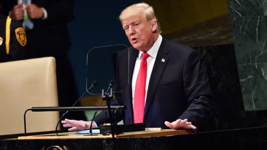 President Donald Trump addresses the 73rd session of the General Assembly at the United Nations in New York September 25, 2018. 